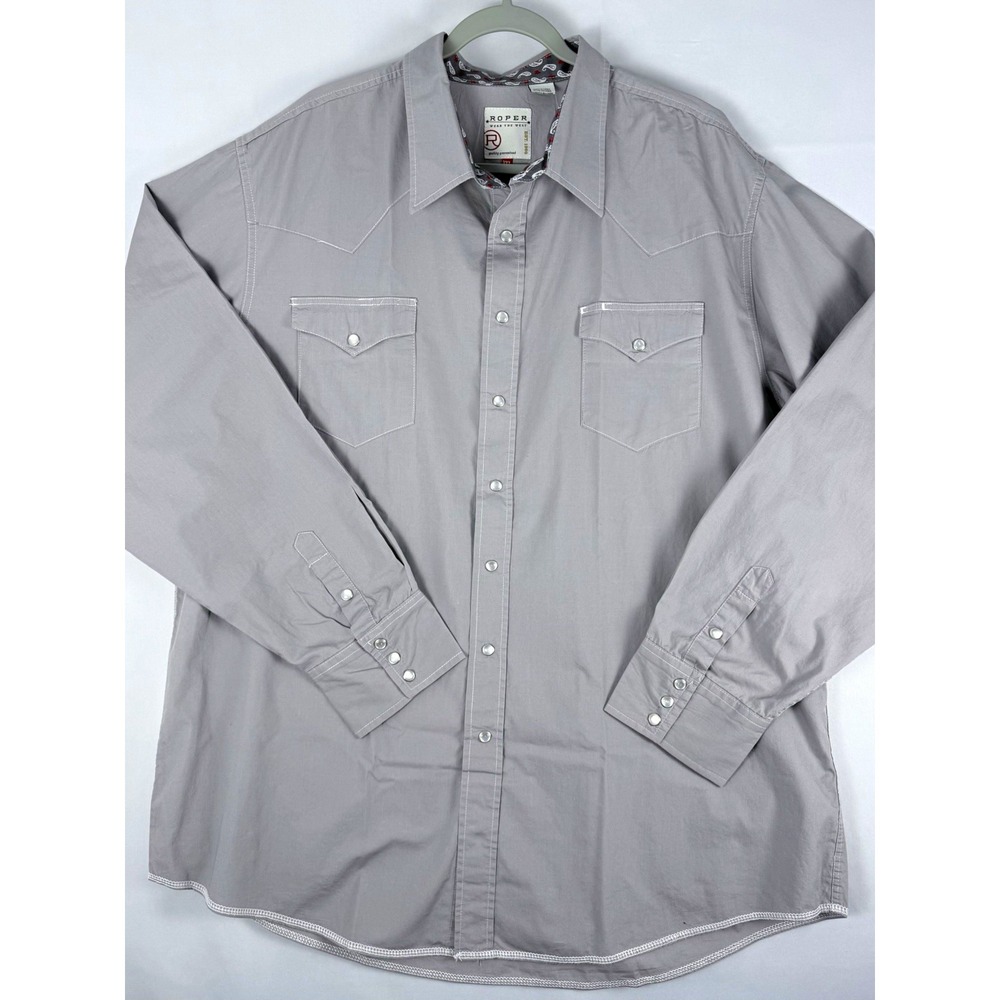 Roper Men's 3XL Gray Western Pearl Snap Long Sleeve Cowboy Shirt Rodeo